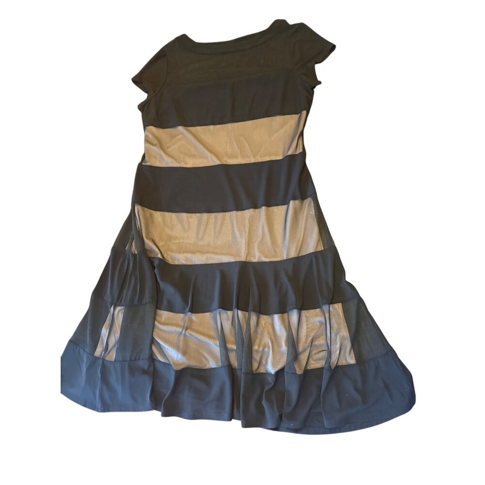 R&M Richards Size 16 Black & Tan Striped Dress Sheer Panels Party Cocktail‎